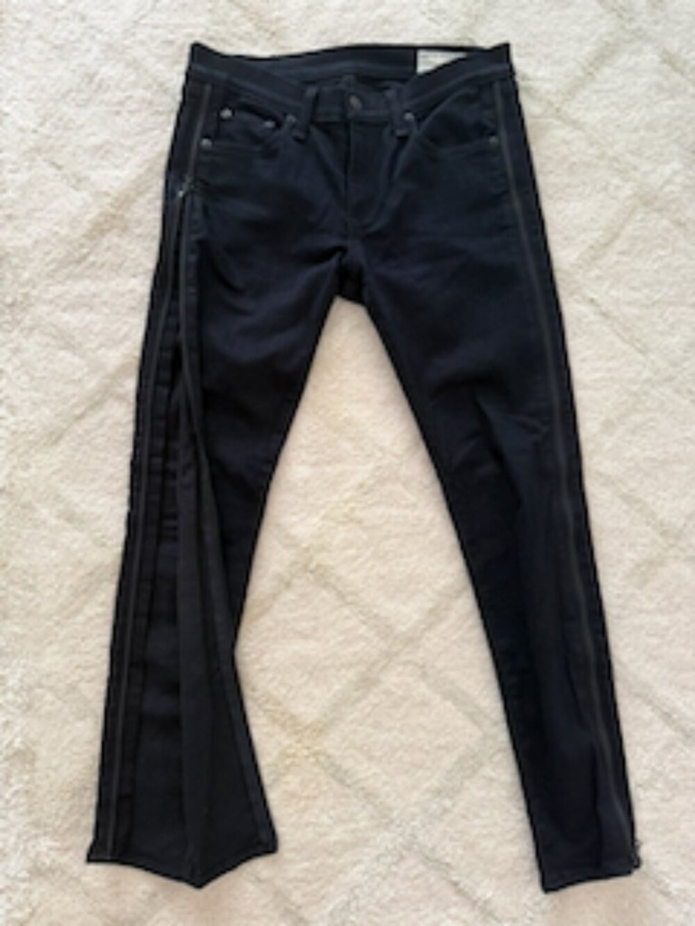Rag & Bone JEAN Black Skinny Jeans Side Zipper Stripe Size 29
